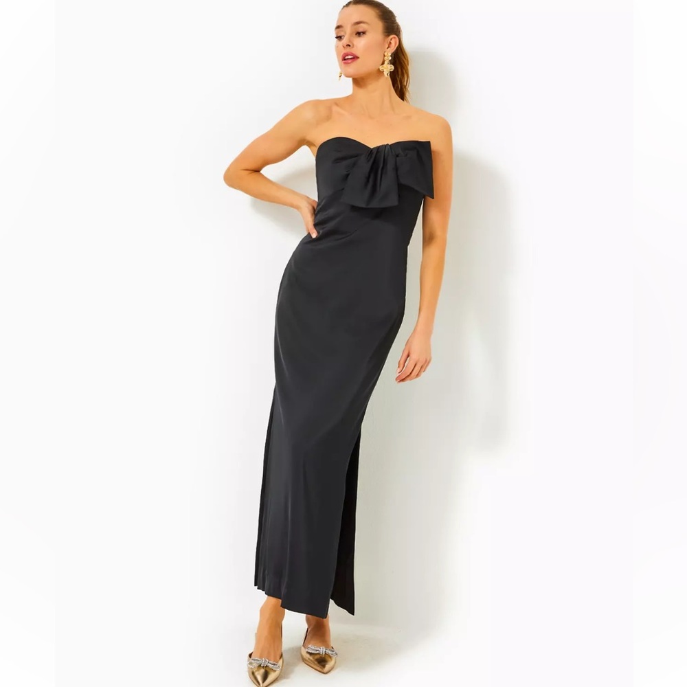 NWT Lilly Pulitzer Carlynn Satin Bow Strapless Black Evening Dress